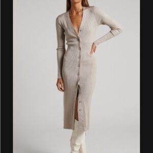 Showpo Taupe Long Sleeve Button-Down Dress